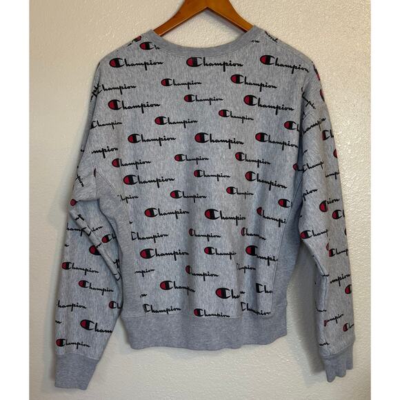 Champion Sweatshirt Men Large Gray Reverse Weave All Over Print‎ Activewear - Picture 4 of 8